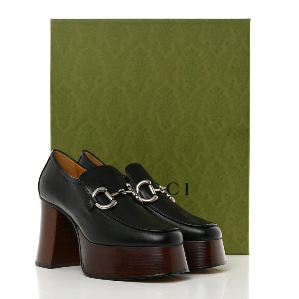 Gucci Women’s Malaga Horsebit Platform Loafer Black Leather size 37